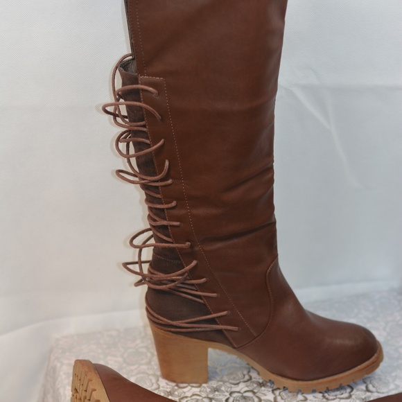 Brown Tall Boots Lace Back SZ 9 Bucco NWOT - Picture 3 of 8